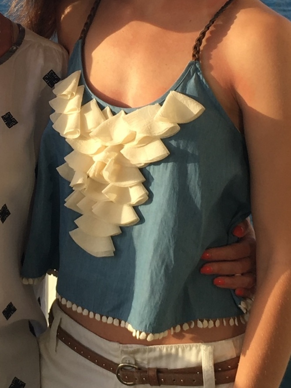 Chambray Crop Top with ruffles